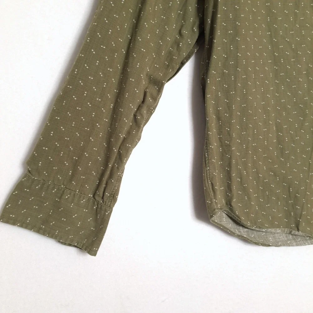 J.Crew Button Down Shirt Mens L Olive Green Micro Dot Print Casual Long LS